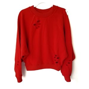 Red Pink Owl Oversize Torn Sweatshirt Sweater